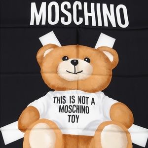 MOSCHINO Logo “This Is Not A Toy” Teddy Silk Scarf